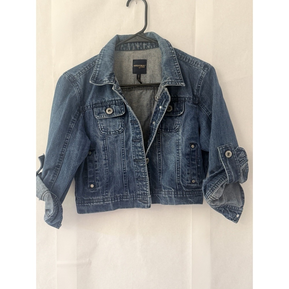 Highway Jean Cropped Women's Denim Jacket 3/4 Length Sleeves Size M